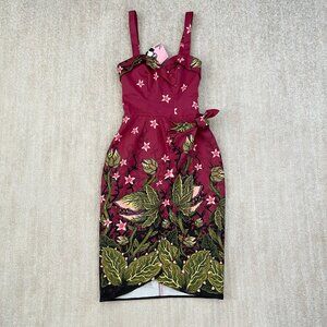 NWT Vixen by Micheline Pitt Tropical Terror Wiggle Faux Wrap Midi Dress XS